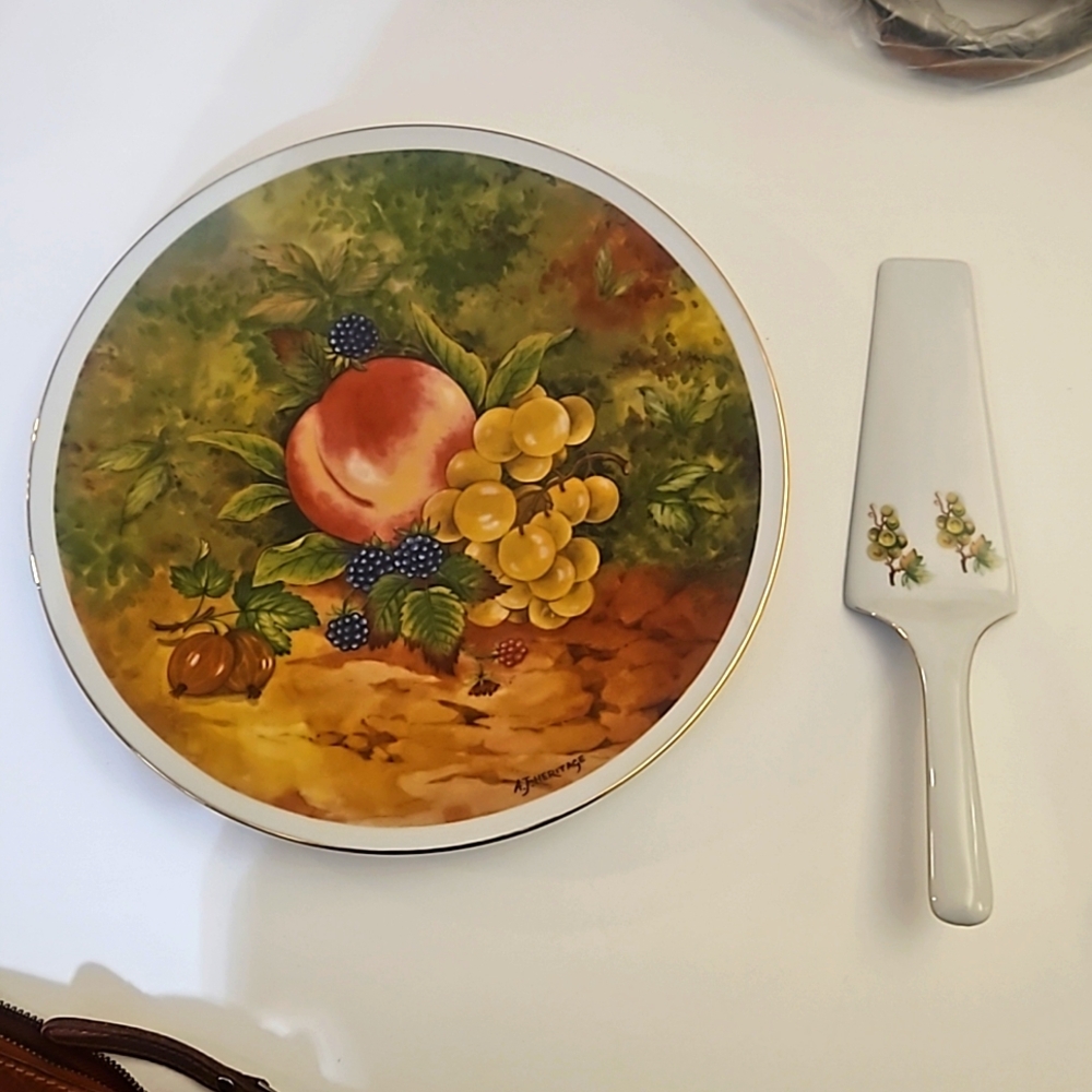Concordia Lesov Still Life Fruit Salad Cake Plate AJ Heritage with Spatula
